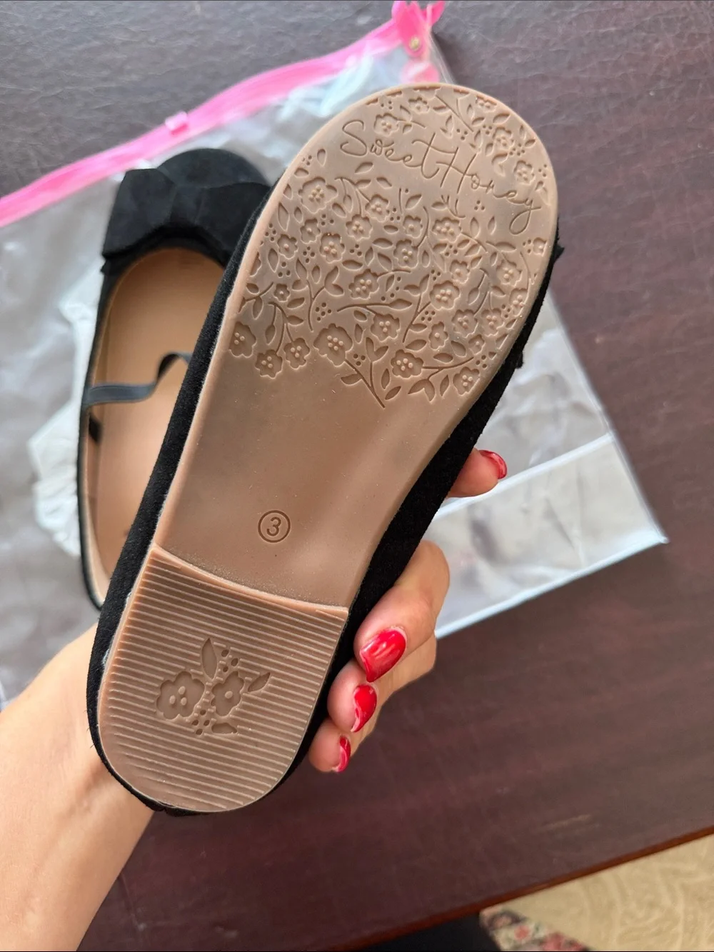 SweetHoney Black Suede Mary Jane Flats with Bow Girls Size 3Y